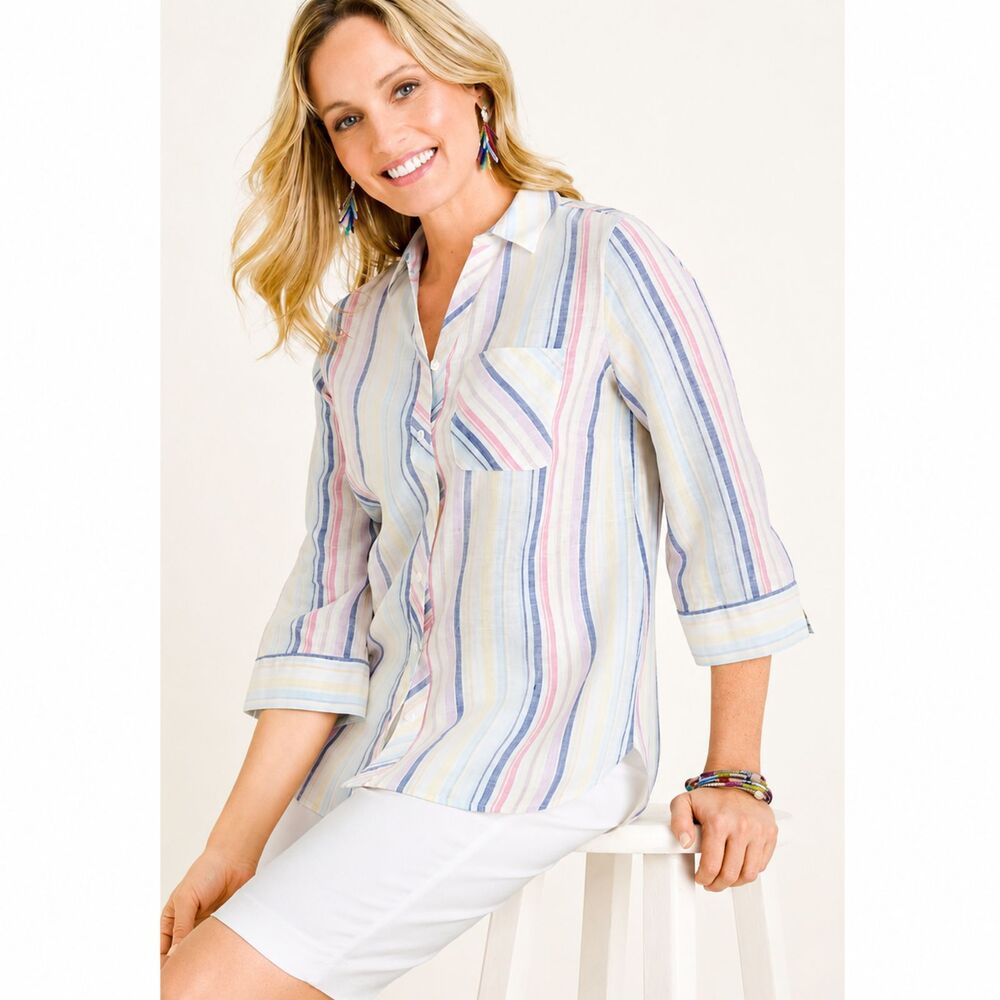 Chico's No Iron Lux Color Linen Shirt Size 0P (US SP) NWOT